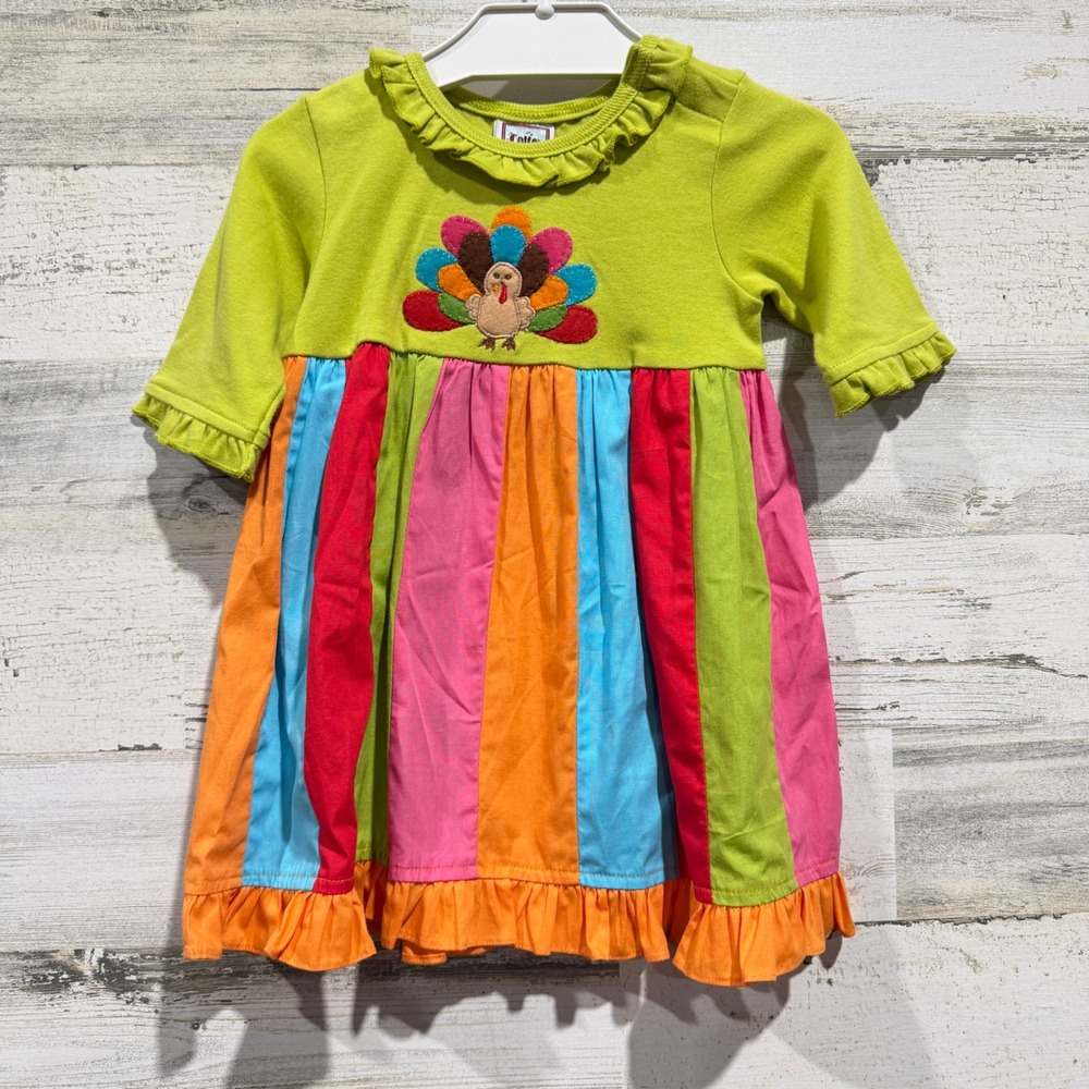 Cotton Kids Dress Girls 12M Multi-Color Turkey Thanksgiving Holiday NWT
